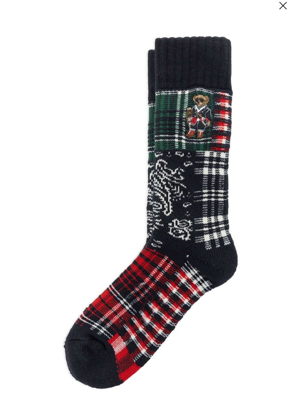 Polo By Ralph Lauren Patchwork Bear Embroidered Crew Socks L